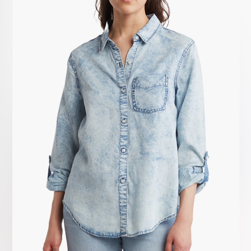 Acid wash tensel Denim Button-Up Shirt